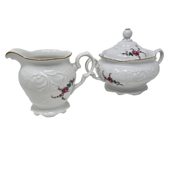 Vintage Wawel Royal Vienna Collection Sugar Bowl with Lid & Creamer White Floral - Picture 1 of 16